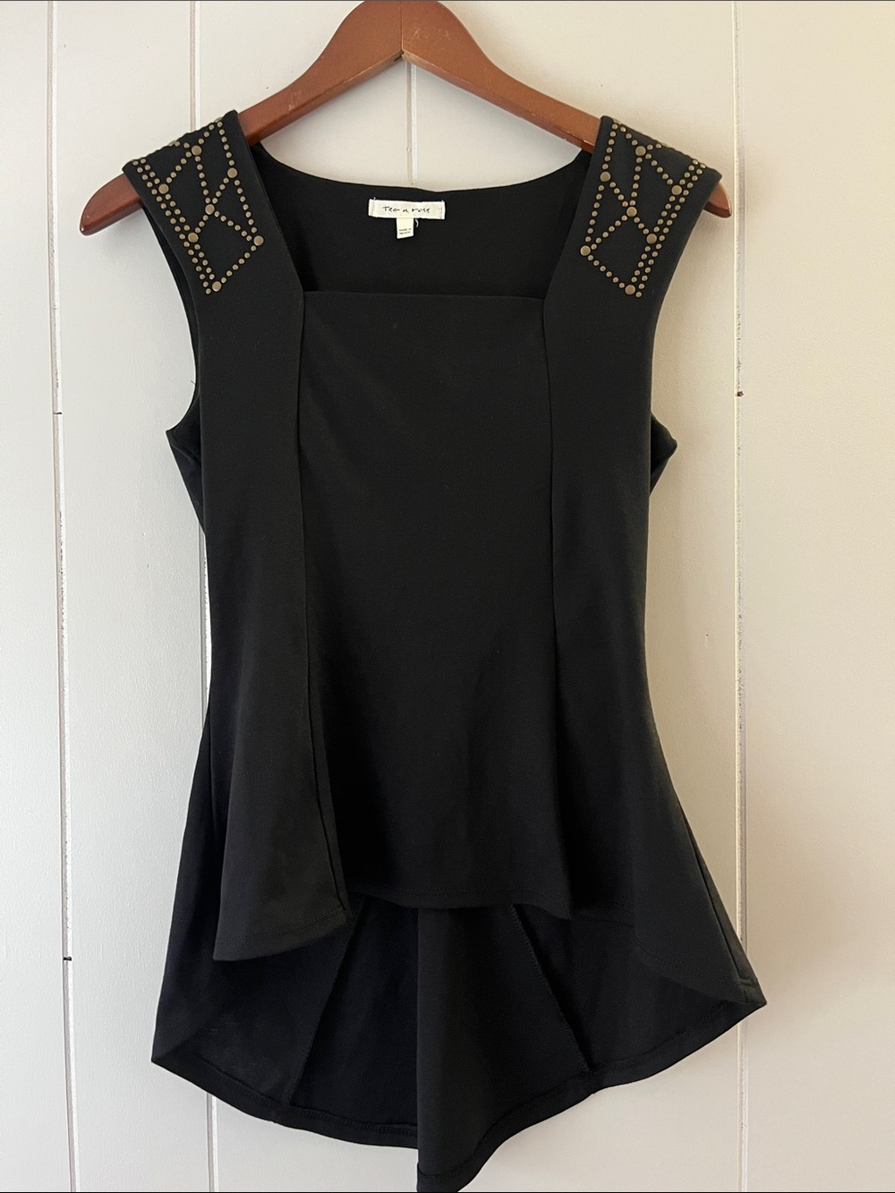 tea n rose Black Sleeveless Top with Gold Stud Shoulder Detail